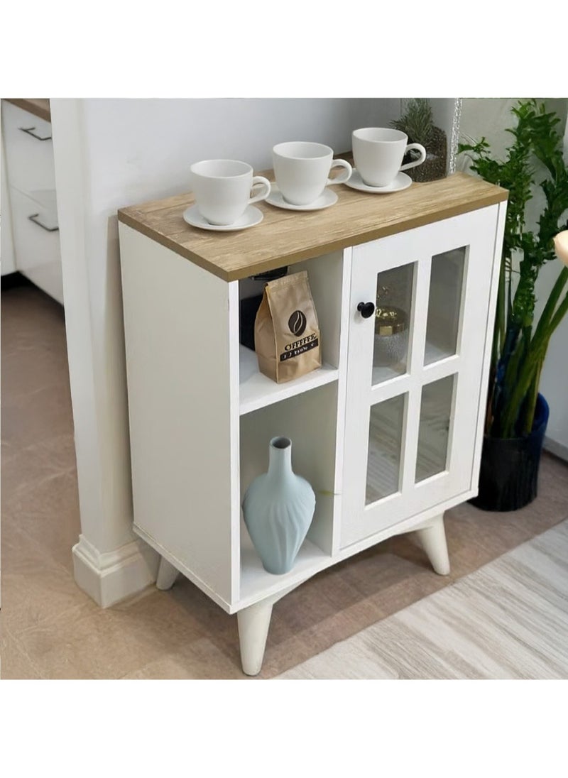 AGD Multipurpose Sideboard and Buffet Table for Kitchen and Living Room, Kitchen Dining Room Console Cabinet with Closed Cabinet and 2 Open Storage Shelves 58*30*77cm White  - Image 2