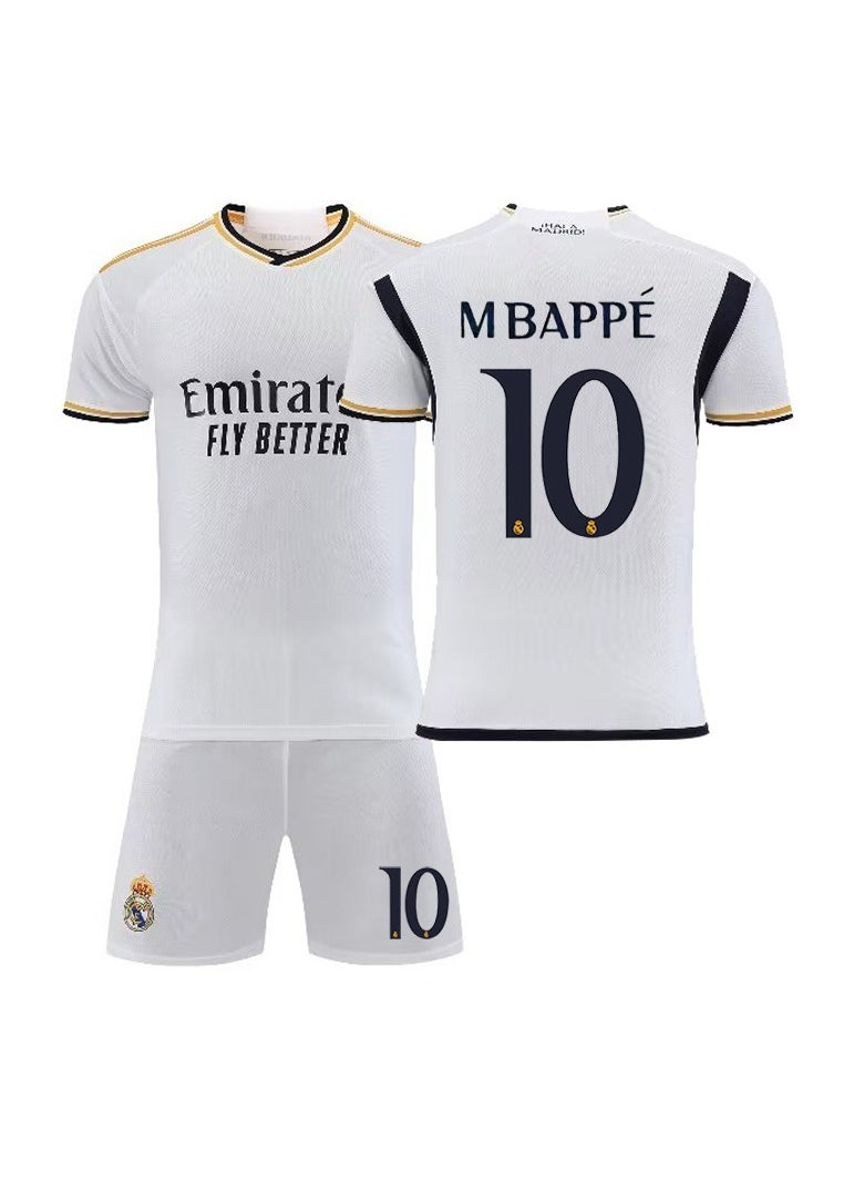 Real Madrid Home Football Jersey 2023/24 MBAPPE #10 Football Jersey/Shorts Gift Set Kids Size & Adult Size, Gift for Fans & Friends