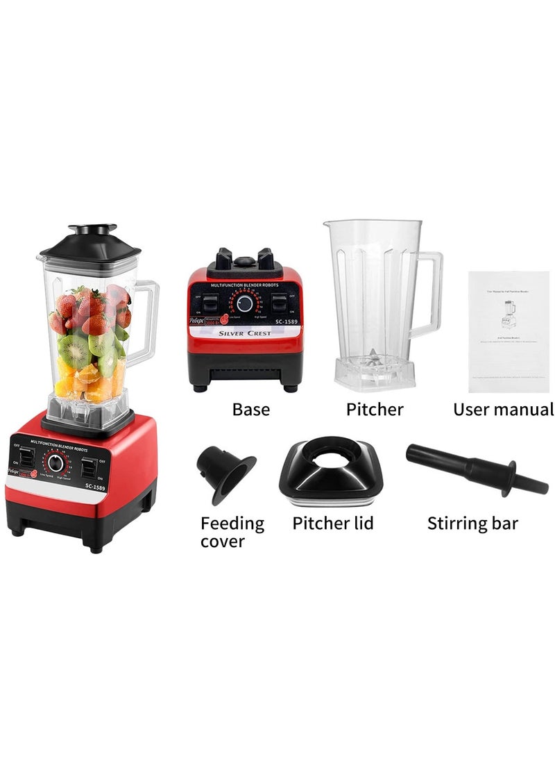 Eacam Multifunctional Blender 4500W, 15 Speed, Smoothie Milkshake Juicer Ice Crusher Grain Grinder - Red, UK Plug
