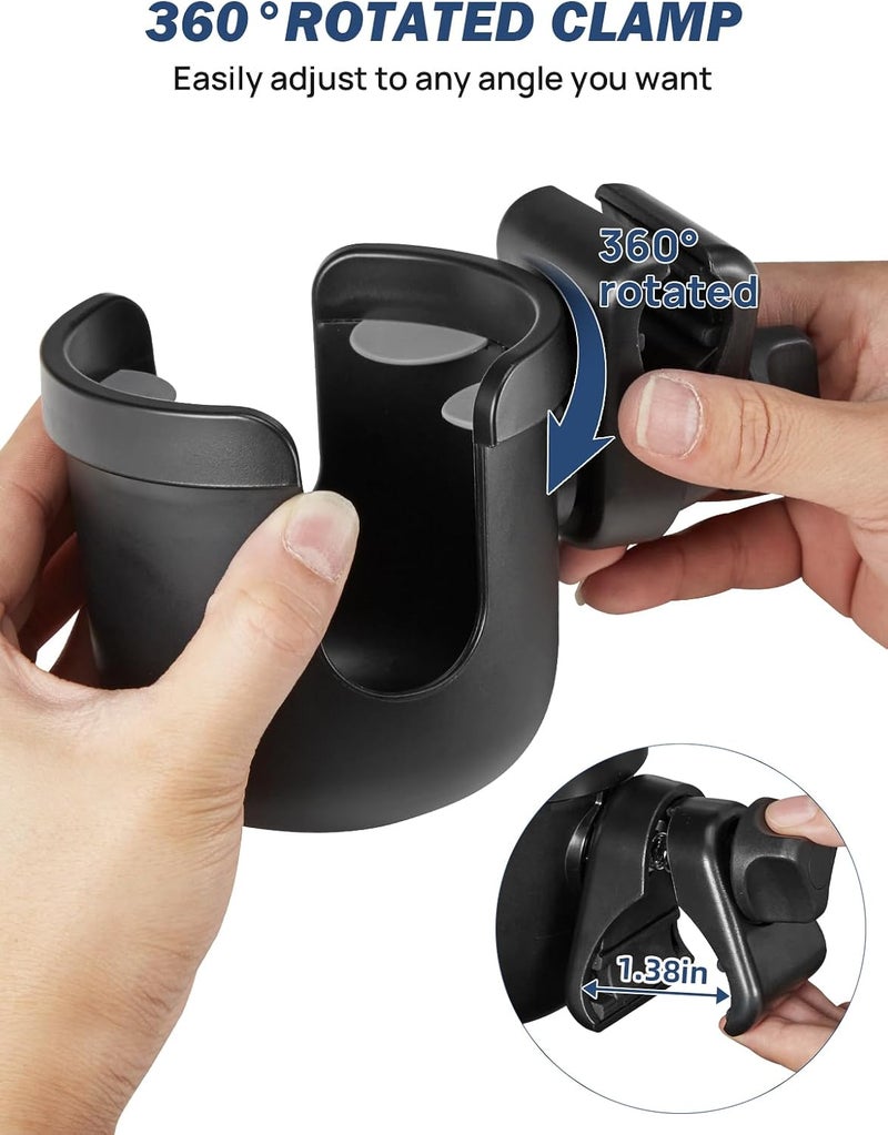 JOYTUTUS Wheelchair Cup Holder, 2 Pack Rollator Cup Holder, 4 Flexible Tabs with Hook Drink Holder for Walker, Scooter, Stroller, Mobility - Image 4