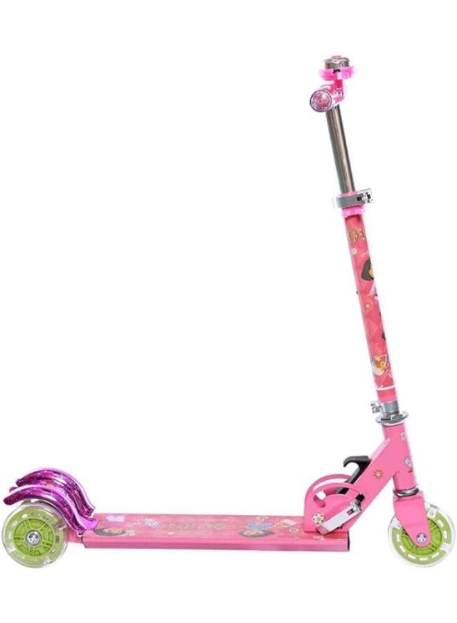 Supermall Kids 3 Wheeler Foldable Height Adjustable Scooter With Break And Bell Pink - Image 3