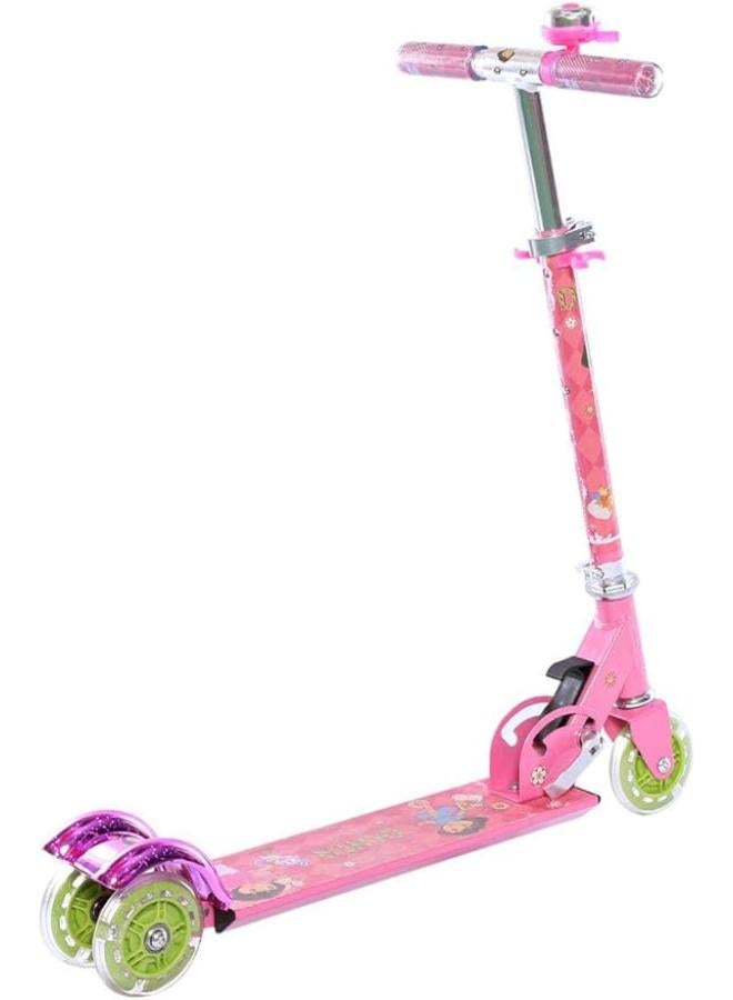 Supermall Kids 3 Wheeler Foldable Height Adjustable Scooter With Break And Bell Pink - Image 2