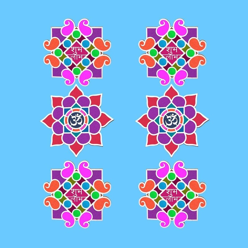 SATVIK Set of 6 Rangoli (8 inches) Stencil for Decor DIY Craft Reusable Rangoli Pallets Templates for Floor Table Just Fill with Rangoli Atta or Grains for Navratri Pongal Pooja Mandir (Design-4) - Image 4