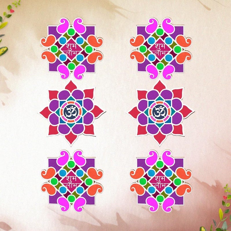 SATVIK Set of 6 Rangoli (8 inches) Stencil for Decor DIY Craft Reusable Rangoli Pallets Templates for Floor Table Just Fill with Rangoli Atta or Grains for Navratri Pongal Pooja Mandir (Design-4) - Image 5