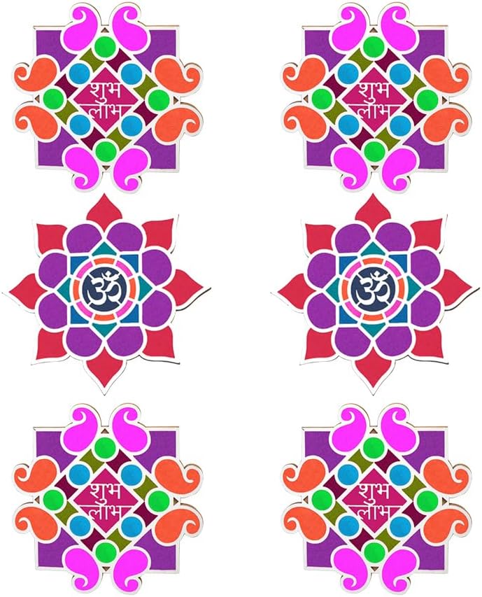SATVIK Set of 6 Rangoli (8 inches) Stencil for Decor DIY Craft Reusable Rangoli Pallets Templates for Floor Table Just Fill with Rangoli Atta or Grains for Navratri Pongal Pooja Mandir (Design-4) - Image 1