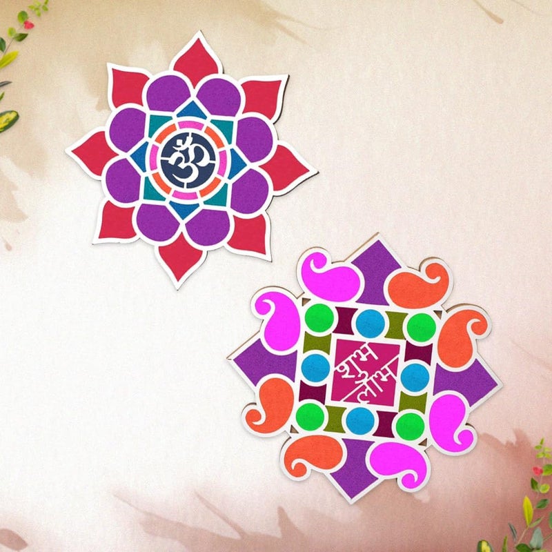 SATVIK Set of 6 Rangoli (8 inches) Stencil for Decor DIY Craft Reusable Rangoli Pallets Templates for Floor Table Just Fill with Rangoli Atta or Grains for Navratri Pongal Pooja Mandir (Design-4) - Image 2