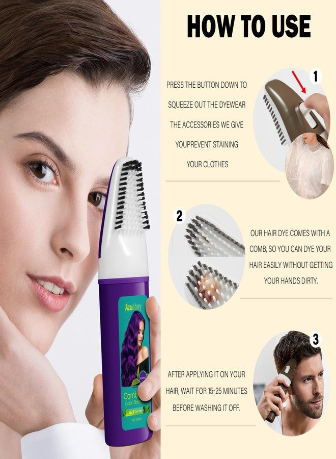 Azonbey Purple Hair Dye for Women, Semi Permanent Hair Dye Shampoo for Gray hair Coverage 4 in 1 Natural Ingredients with Comb, Convenient to Use Hair Color Shampoo (Purple) - Image 4