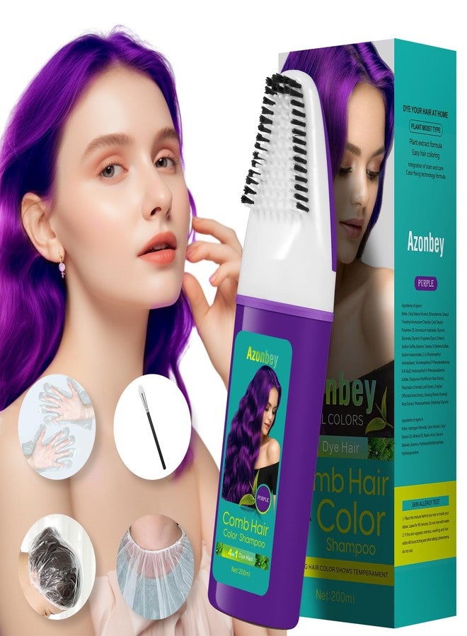 Azonbey Purple Hair Dye for Women, Semi Permanent Hair Dye Shampoo for Gray hair Coverage 4 in 1 Natural Ingredients with Comb, Convenient to Use Hair Color Shampoo (Purple) - Image 1