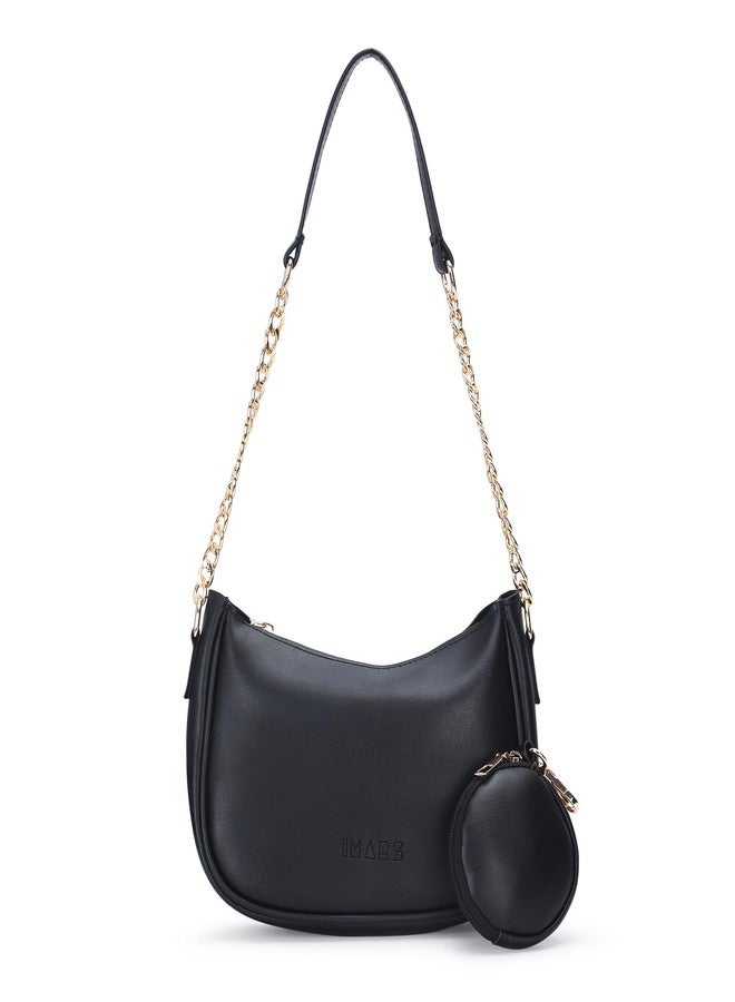 IMARS Vegan Leather Shoulder Bag for Women | Black Stylish & Trendy Handbag with Chain Strap - Image 3