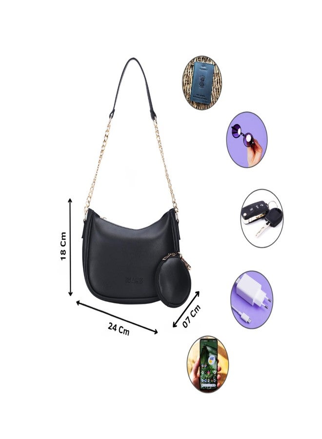 IMARS Vegan Leather Shoulder Bag for Women | Black Stylish & Trendy Handbag with Chain Strap - Image 2
