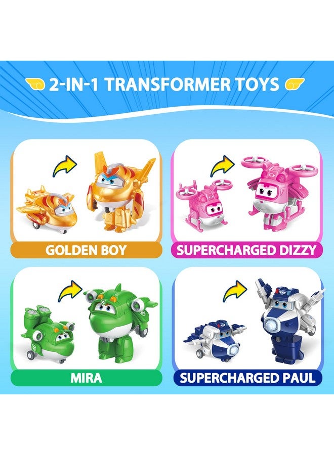 Super Wings 2" Transform-a-Bot 4-Pack, Supercharged Paul, Dizzy, Golden Boy, Mira, Airplane Toys Mini Action Figures, Preschool Toys for 3 4 5 Year Old Kids, Birthday Gifts for Kids - Image 2