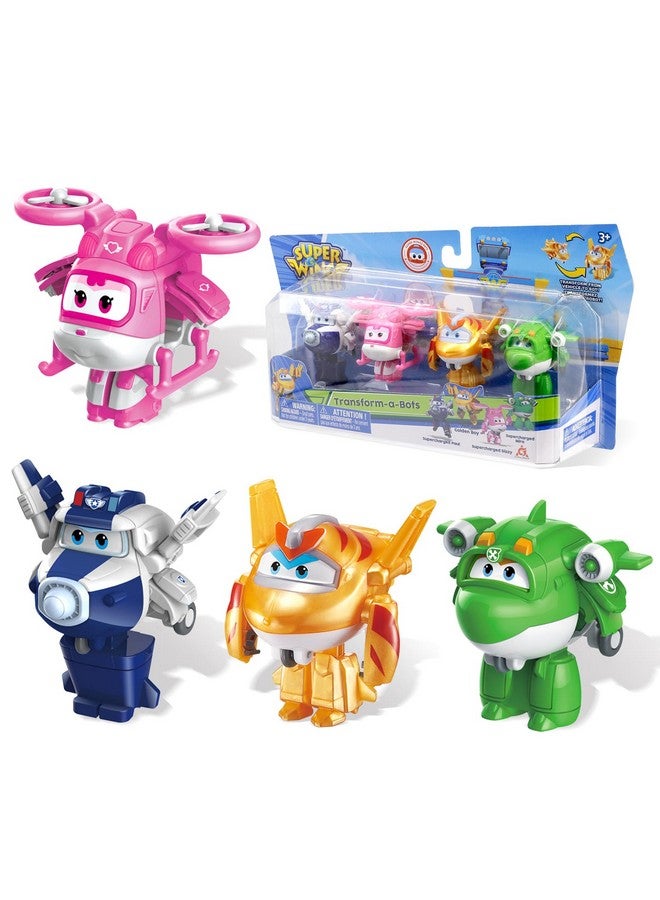 Super Wings 2" Transform-a-Bot 4-Pack, Supercharged Paul, Dizzy, Golden Boy, Mira, Airplane Toys Mini Action Figures, Preschool Toys for 3 4 5 Year Old Kids, Birthday Gifts for Kids - Image 1