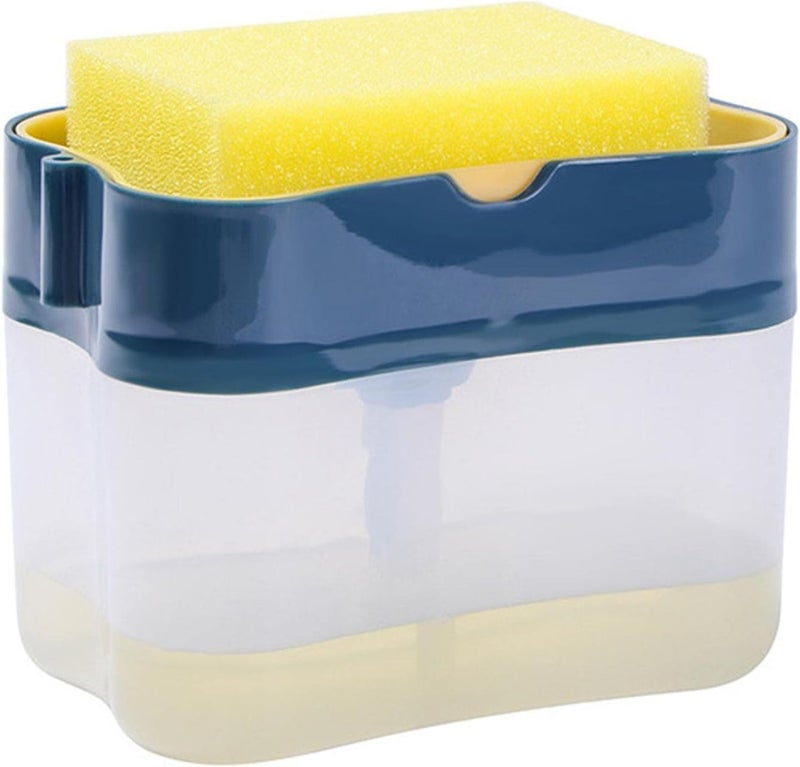 woobles Dish Soap Dispenser for Kitchen, Soap Dispenser and Sponge Holder 2 in 1,Press The Soap Box Kitchen Automatic Dispenser Detergent and Liquid Box Sponge (Blue) Blue - Image 1