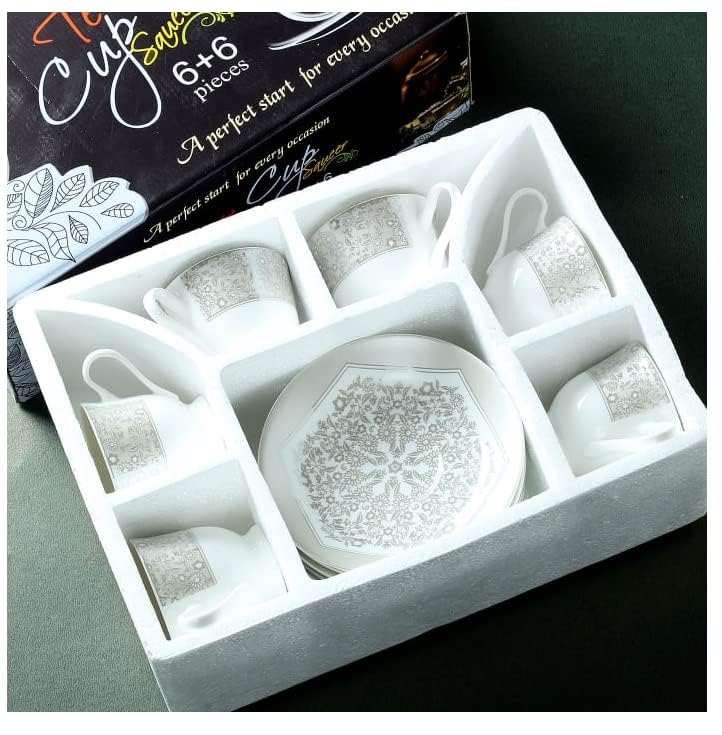 E - Ezra E-Ezra Tableware Bone China Cups Plates Mughal Art Designed Set of 6+6 Cups with Saucers - Image 5