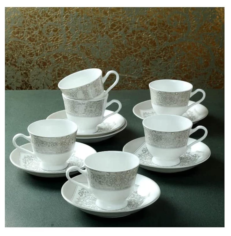 E - Ezra E-Ezra Tableware Bone China Cups Plates Mughal Art Designed Set of 6+6 Cups with Saucers - Image 1