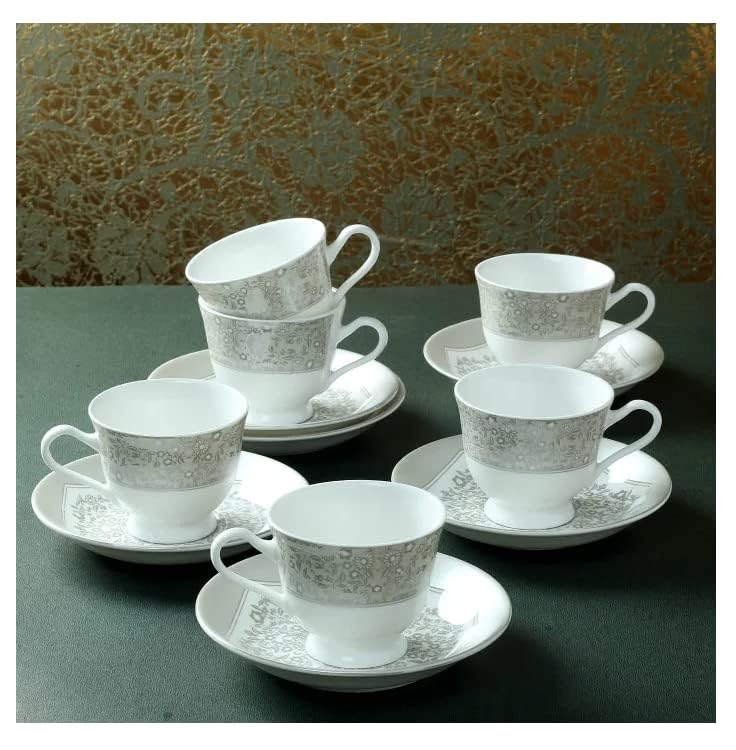 E - Ezra E-Ezra Tableware Bone China Cups Plates Mughal Art Designed Set of 6+6 Cups with Saucers - Image 2