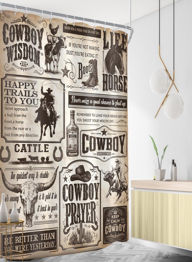 AMBZEK Western Cowboy Shower Curtain 60Wx72L Inch Vintage Wild West Cactus Rustic Farmhouse Country Horse Bull Artwork Cloth Fabric Waterproof Polyester Bathroom Decor Set with 12 Pack Hook - Image 3