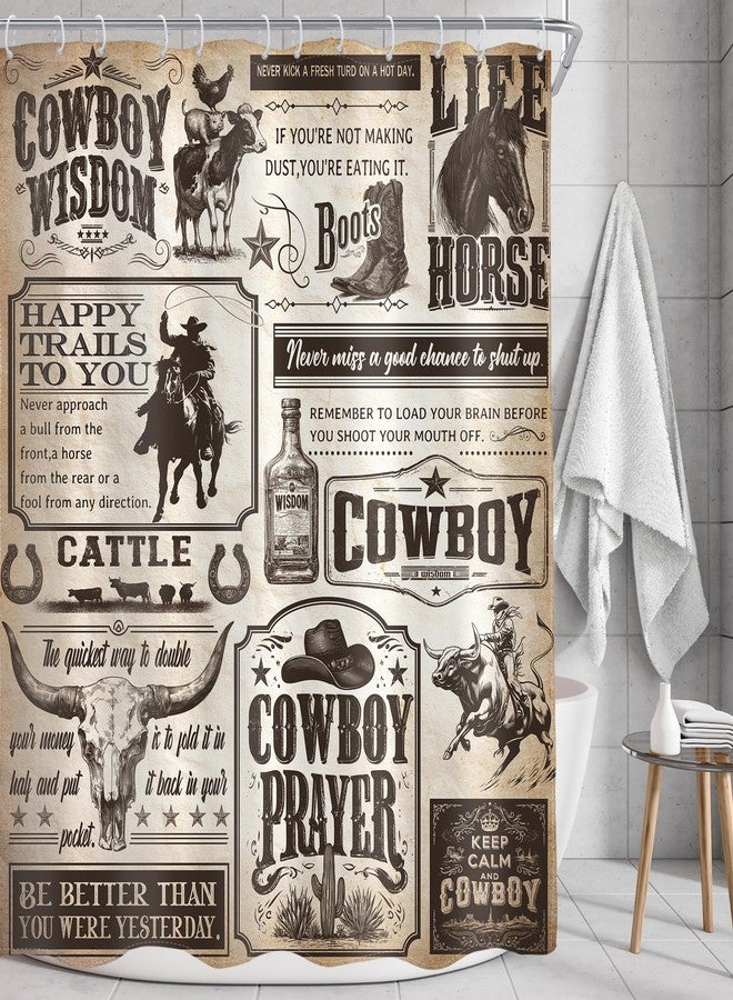 AMBZEK Western Cowboy Shower Curtain 60Wx72L Inch Vintage Wild West Cactus Rustic Farmhouse Country Horse Bull Artwork Cloth Fabric Waterproof Polyester Bathroom Decor Set with 12 Pack Hook - Image 2