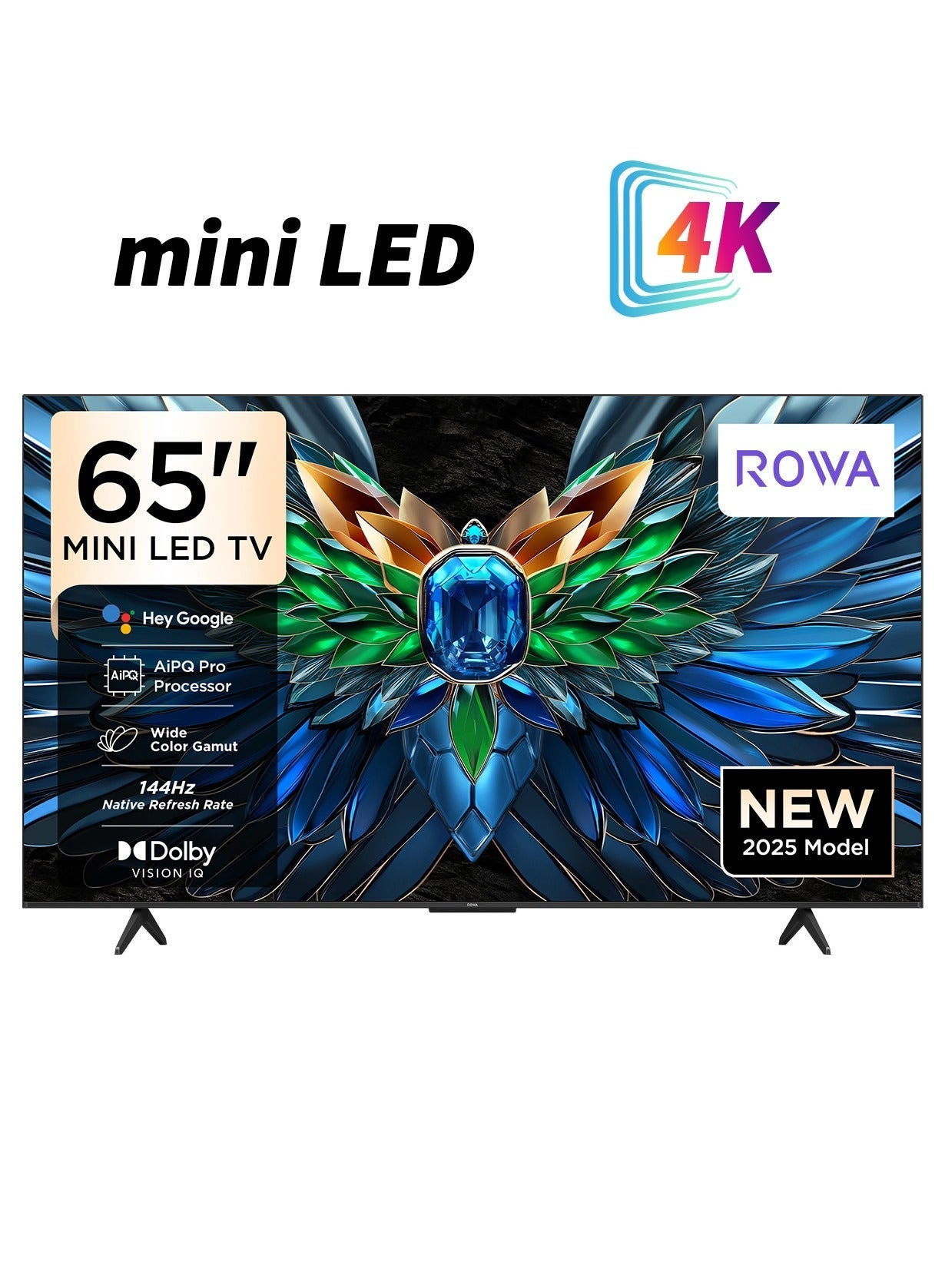 65R85 Television 65 Inch Smart TV 4K Mini LED Colorful Quantum Crystal HDR 10+ Gaming Google TV, 144Hz Native Refresh Rate, MEMC,Dolby Atmos, Game Master (2025 Model) 65R85 black