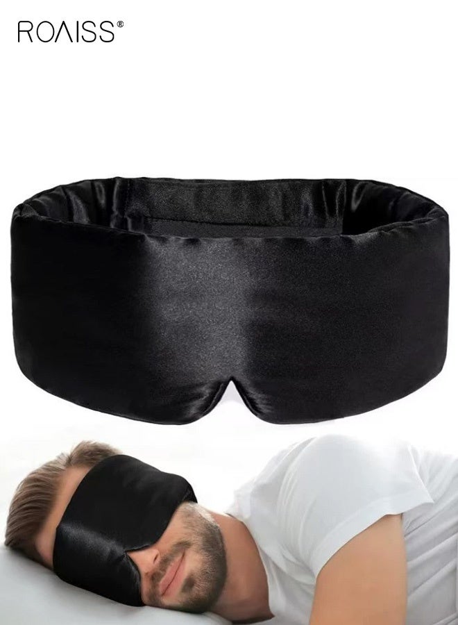 roaiss Silk-like Travel Eye Mask, Cool and Soft Long Fit for Skin Contact, Full Coverage for Eye Protection and Light Blocking, Comfortable Sleep Without Ear Pressure or Foreign Body Sensation, Black - Image 1