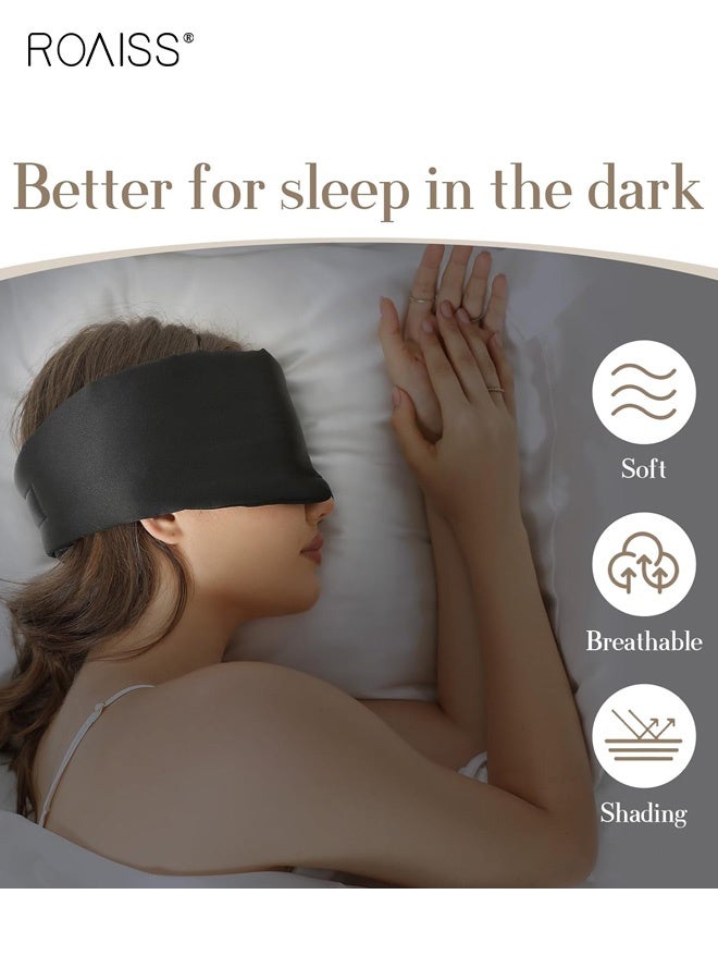 roaiss Silk-like Travel Eye Mask, Cool and Soft Long Fit for Skin Contact, Full Coverage for Eye Protection and Light Blocking, Comfortable Sleep Without Ear Pressure or Foreign Body Sensation, Black - Image 2