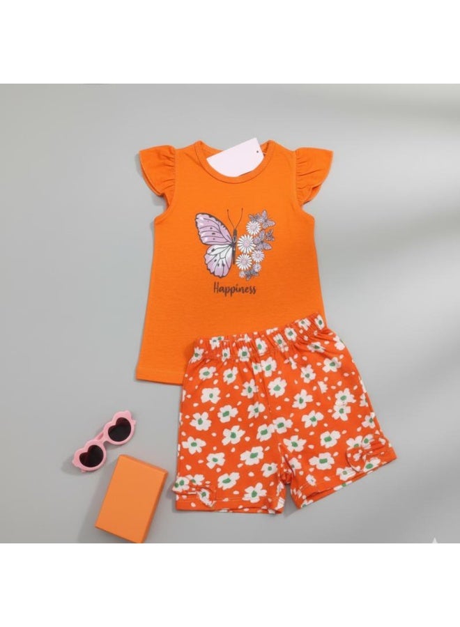 LOOFI Children's set of two pieces: T-shirt with shorts Orange - Image 1