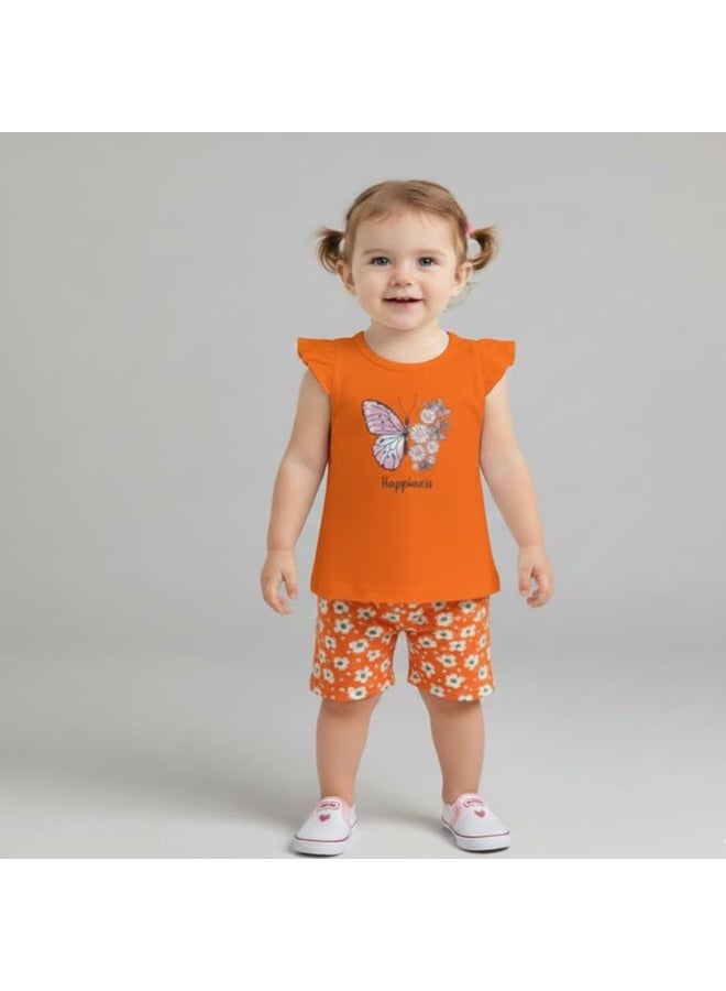 LOOFI Children's set of two pieces: T-shirt with shorts Orange - Image 2
