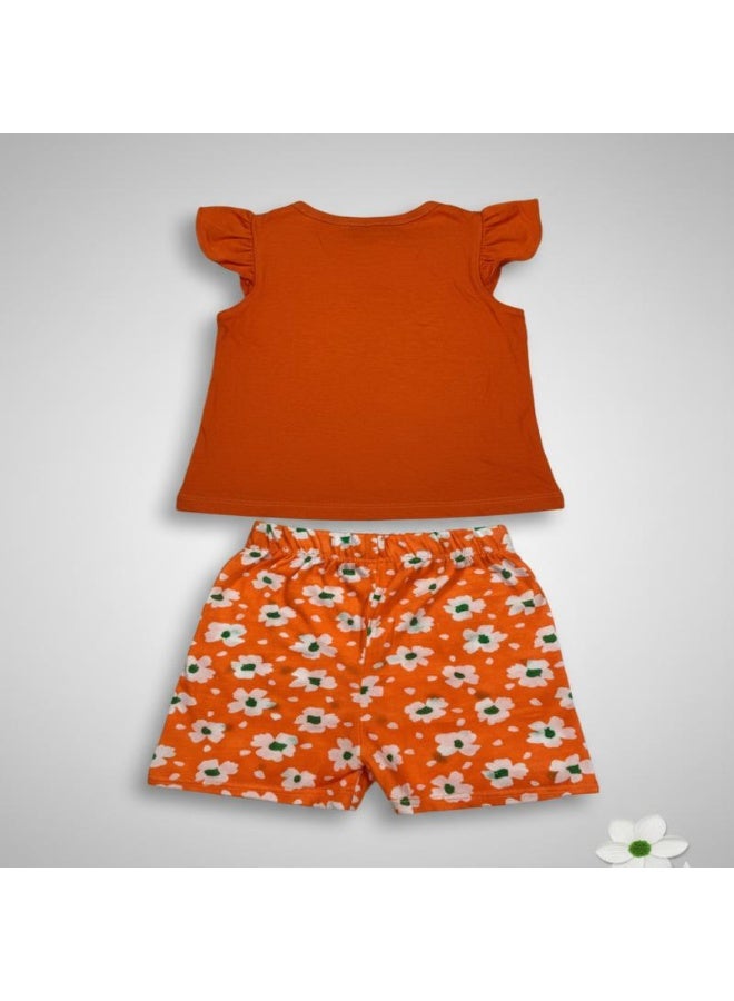 LOOFI Children's set of two pieces: T-shirt with shorts Orange - Image 3