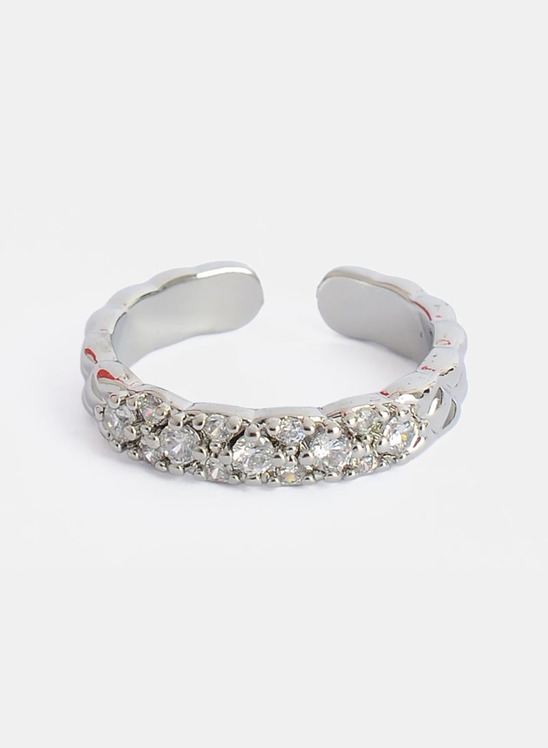 Akher el Ankoud Women'S Open Ring With A Hoop Design, Adorned With Multiple Rows Of Sparkling Zircon Stones. - Image 2