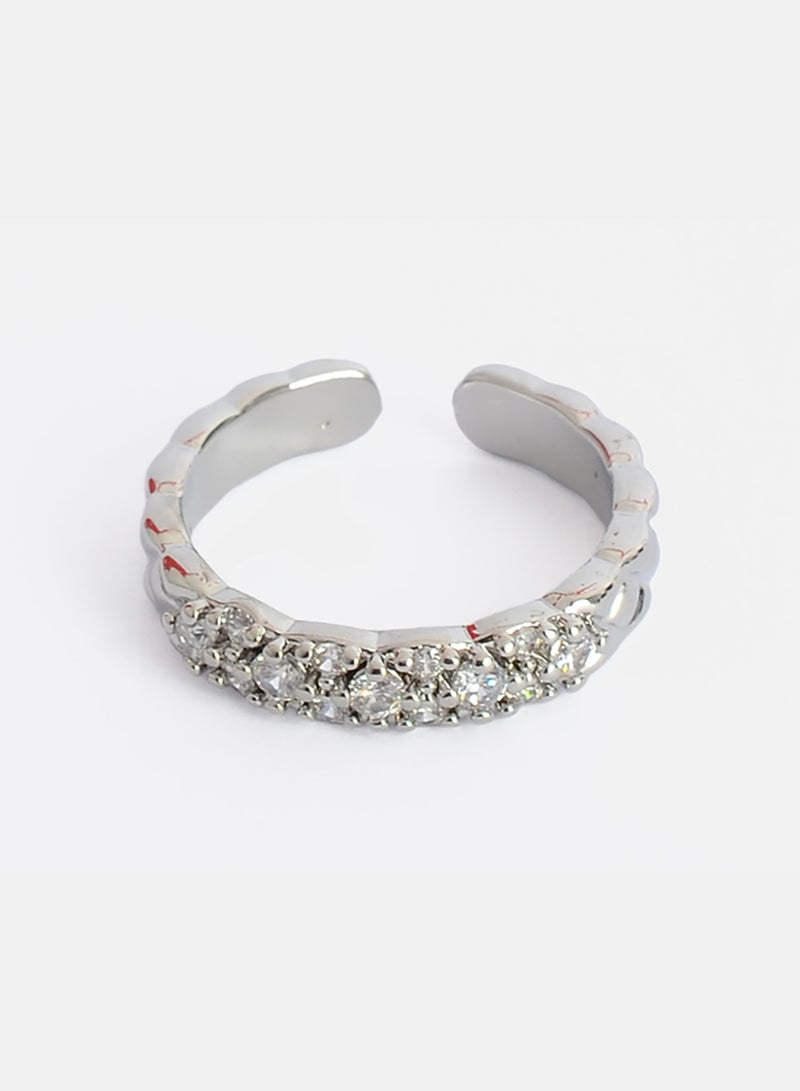 Akher el Ankoud Women'S Open Ring With A Hoop Design, Adorned With Multiple Rows Of Sparkling Zircon Stones. - Image 3