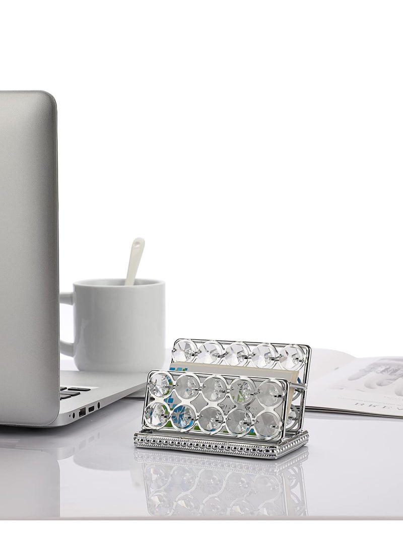 Generic Elegant Crystal Business Card Holder Stand for Office Desktop, Mirrored Name Card Display and Organizer, Stylish Silver Card Storage Solution  - Image 4