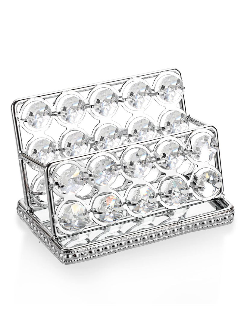Generic Elegant Crystal Business Card Holder Stand for Office Desktop, Mirrored Name Card Display and Organizer, Stylish Silver Card Storage Solution  - Image 2
