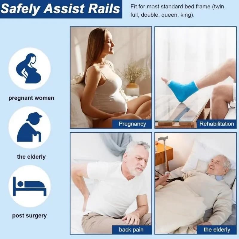 VALAJOGI Bed Rail for Elderly Adults Safety Support Handle, Adjustable Bed Assist Rail for Seniors, Anti Fall Bedside Grab Bar, Medical Mobility Patient Aid Bed Cane with Storage Pocket for Home Care - Image 3