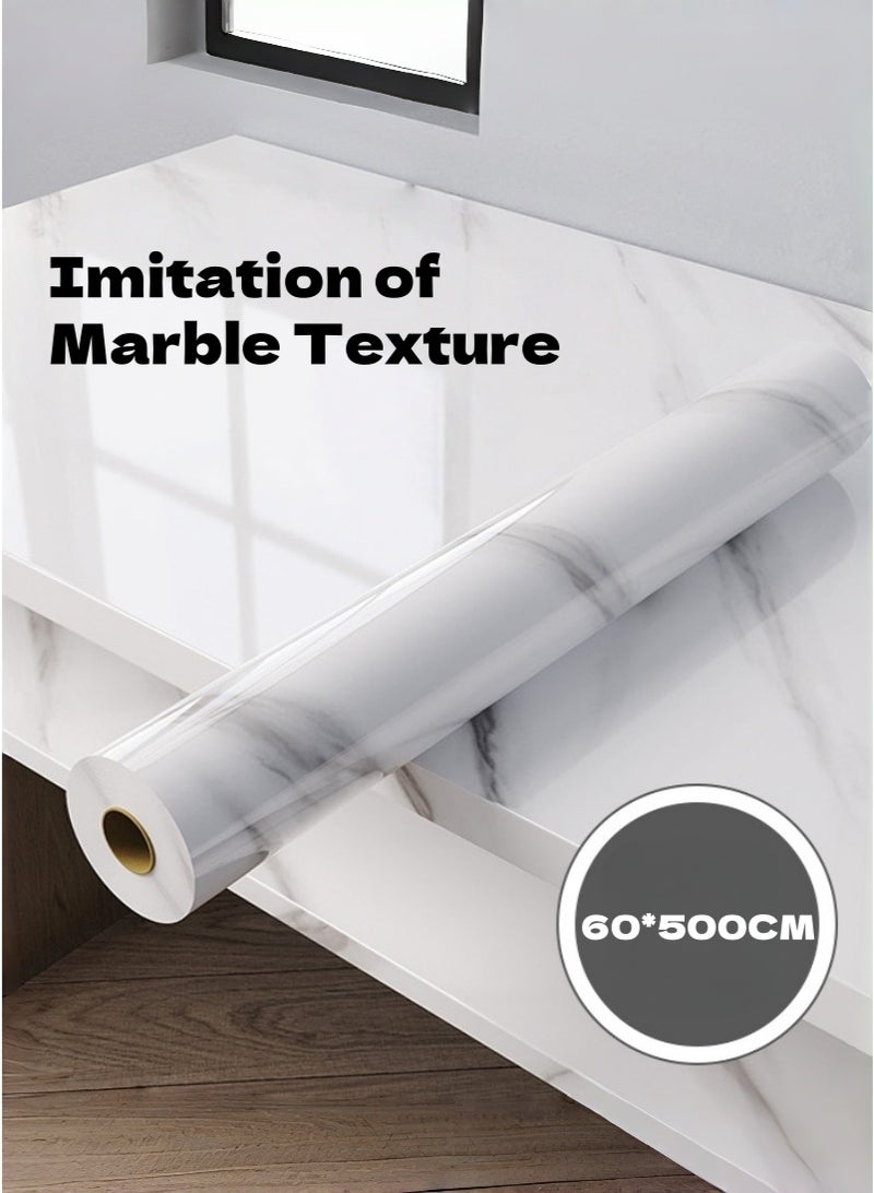 عنيد لفة واحدة من ورق جدران بنمط رخامي، ذاتية اللصق، مقاومة للزيت والماء، مقاومة للحرارة، مناسبة لأسطح المطبخ والخزائن والأثاث، قابلة للإزالة، لتجديد المنزل (60 × 500 سم) - Image 1