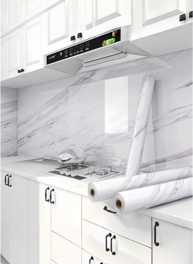 عنيد لفة واحدة من ورق جدران بنمط رخامي، ذاتية اللصق، مقاومة للزيت والماء، مقاومة للحرارة، مناسبة لأسطح المطبخ والخزائن والأثاث، قابلة للإزالة، لتجديد المنزل (60 × 500 سم) - Image 2
