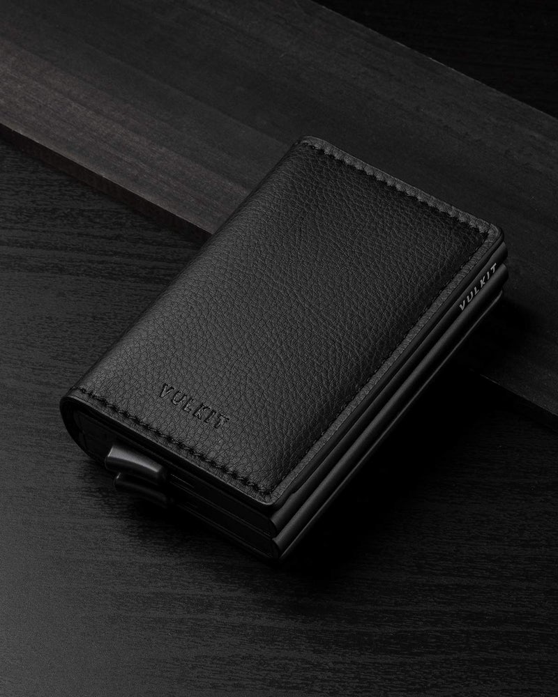 VULKIT Pop Up Wallet Automatic Leather Slim Credit Card Holder RFID Blocking Metal Double Card Case for Men and Women Black - Image 5