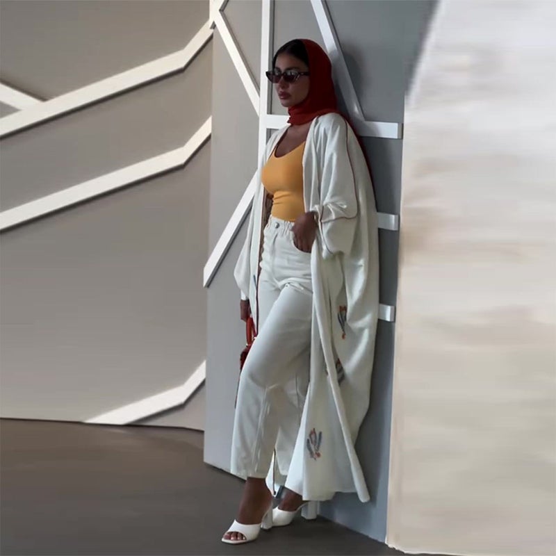 2025 Export Women'S New Style Comfortable Printed Long-Sleeved Loose Long White Jacket - Image 4