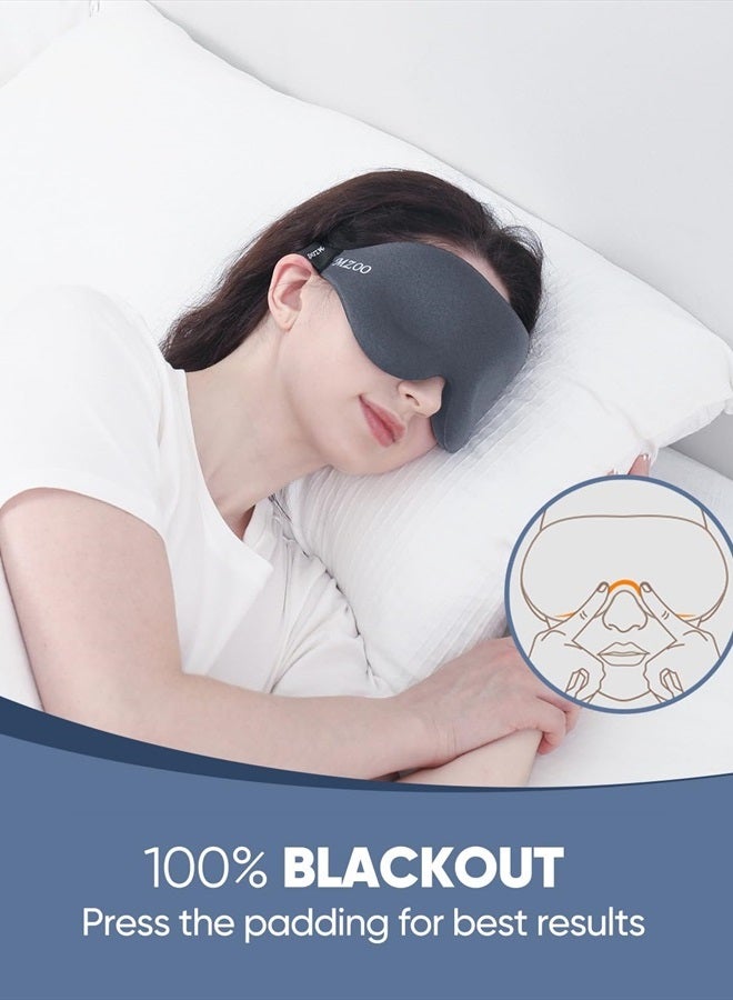 MZOO Sleep Eye Mask for Men Women, Zero Eye Pressure 3D Sleeping Mask, 100% Light Blocking Patented Design Night Blindfold, Soft Eye Shade Cover for Travel, Grey - Image 3