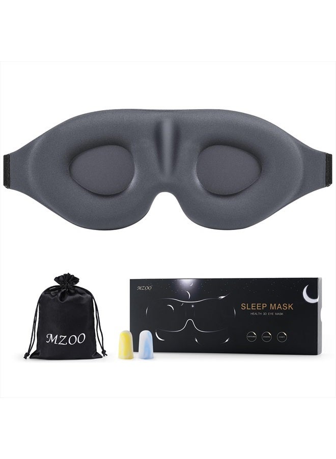 MZOO Sleep Eye Mask for Men Women, Zero Eye Pressure 3D Sleeping Mask, 100% Light Blocking Patented Design Night Blindfold, Soft Eye Shade Cover for Travel, Grey - Image 1