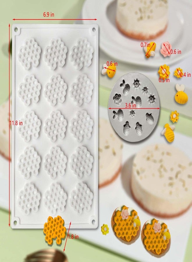 Acxydm 2PCS 15 Cavity Honeycomb Mold & Bee Silicone Tuile Molds,Honey comb Baking Mold,3D Beehive Candy Silicone Honey Fondant Molds,Chocolate silicone baking set Sugar Bees for Cake Decorating - Image 4
