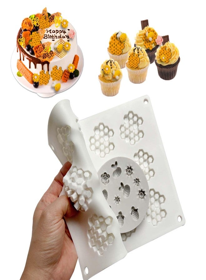 Acxydm 2PCS 15 Cavity Honeycomb Mold & Bee Silicone Tuile Molds,Honey comb Baking Mold,3D Beehive Candy Silicone Honey Fondant Molds,Chocolate silicone baking set Sugar Bees for Cake Decorating - Image 5