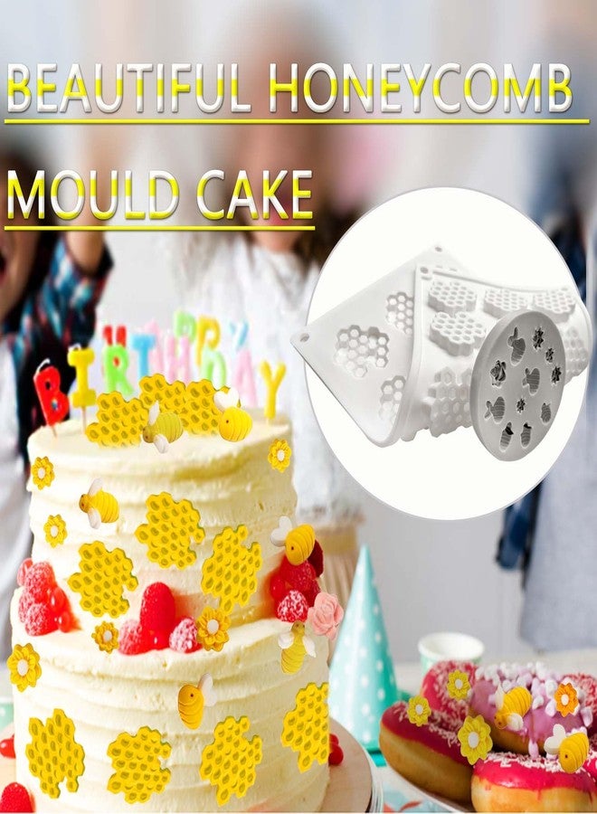 Acxydm 2PCS 15 Cavity Honeycomb Mold & Bee Silicone Tuile Molds,Honey comb Baking Mold,3D Beehive Candy Silicone Honey Fondant Molds,Chocolate silicone baking set Sugar Bees for Cake Decorating - Image 2