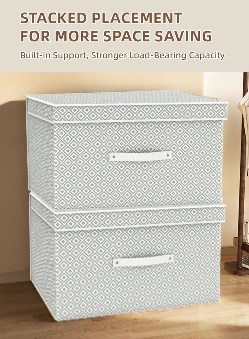 2 صندوق تخزين قابل للطي مع أغطية، صناديق كبيرة لتنظيم الملابس لتخزين الخزانة، منظم خزانة الملابس لغرفة النوم وغرفة المعيشة واستخدام تحت السرير - Image 1