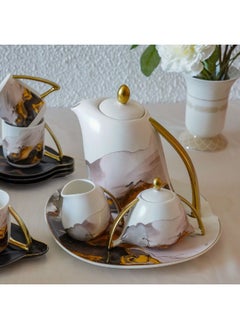 DANUBE HOME Majestic 24-Piece Porcelain Tea Set – Elegant Luxury Tea Cups & Saucers with Teapot, Sugar Bowl, Creamer – Premium Ceramic Tableware for Home & Gifting - Black/White  - Image 2