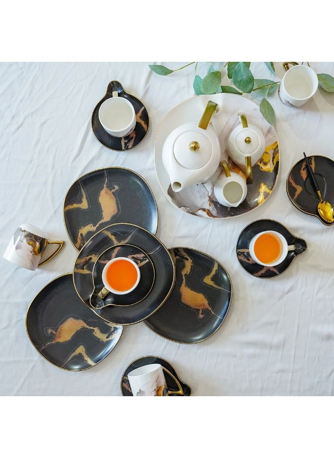 DANUBE HOME Majestic 24-Piece Porcelain Tea Set – Elegant Luxury Tea Cups & Saucers with Teapot, Sugar Bowl, Creamer – Premium Ceramic Tableware for Home & Gifting - Black/White  - Image 1