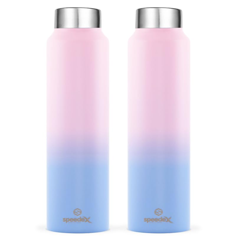 Speedex 1 Litre Stainless Steel Water Bottle - Dual Pink-Blue | Set of 2, Steel Cap | 1000 ml Bottle for Kids, Girls, Boys, School, Adults, Office, Gym - Image 1
