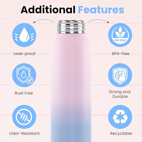 Speedex 1 Litre Stainless Steel Water Bottle - Dual Pink-Blue | Set of 2, Steel Cap | 1000 ml Bottle for Kids, Girls, Boys, School, Adults, Office, Gym - Image 5