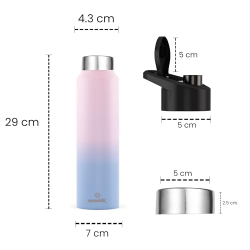 Speedex 1 Litre Stainless Steel Water Bottle - Dual Pink-Blue | Set of 2, Steel Cap | 1000 ml Bottle for Kids, Girls, Boys, School, Adults, Office, Gym - Image 4