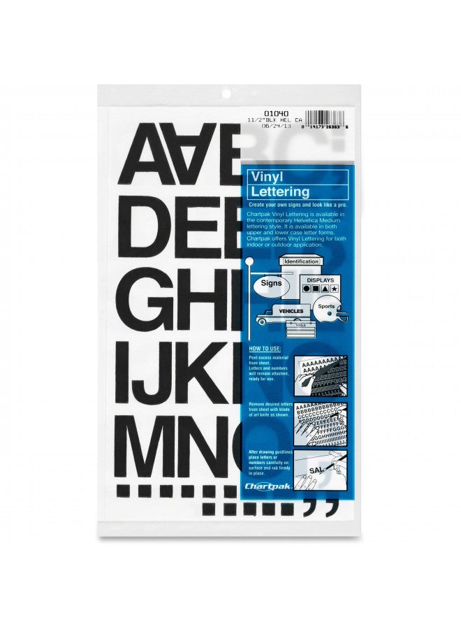 Chartpak Self-Adhesive Vinyl (01040) Capital Letters and Numbers, 1-1/2 Inches High, Black - Image 1