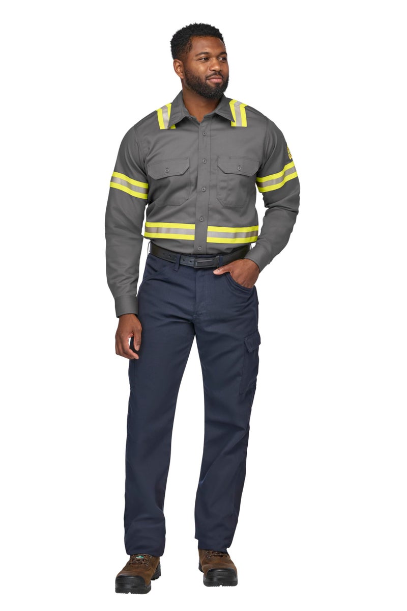 Bulwark FR Mens Midweight FR Enhanced Visibility Uniform Shirt Grey Large